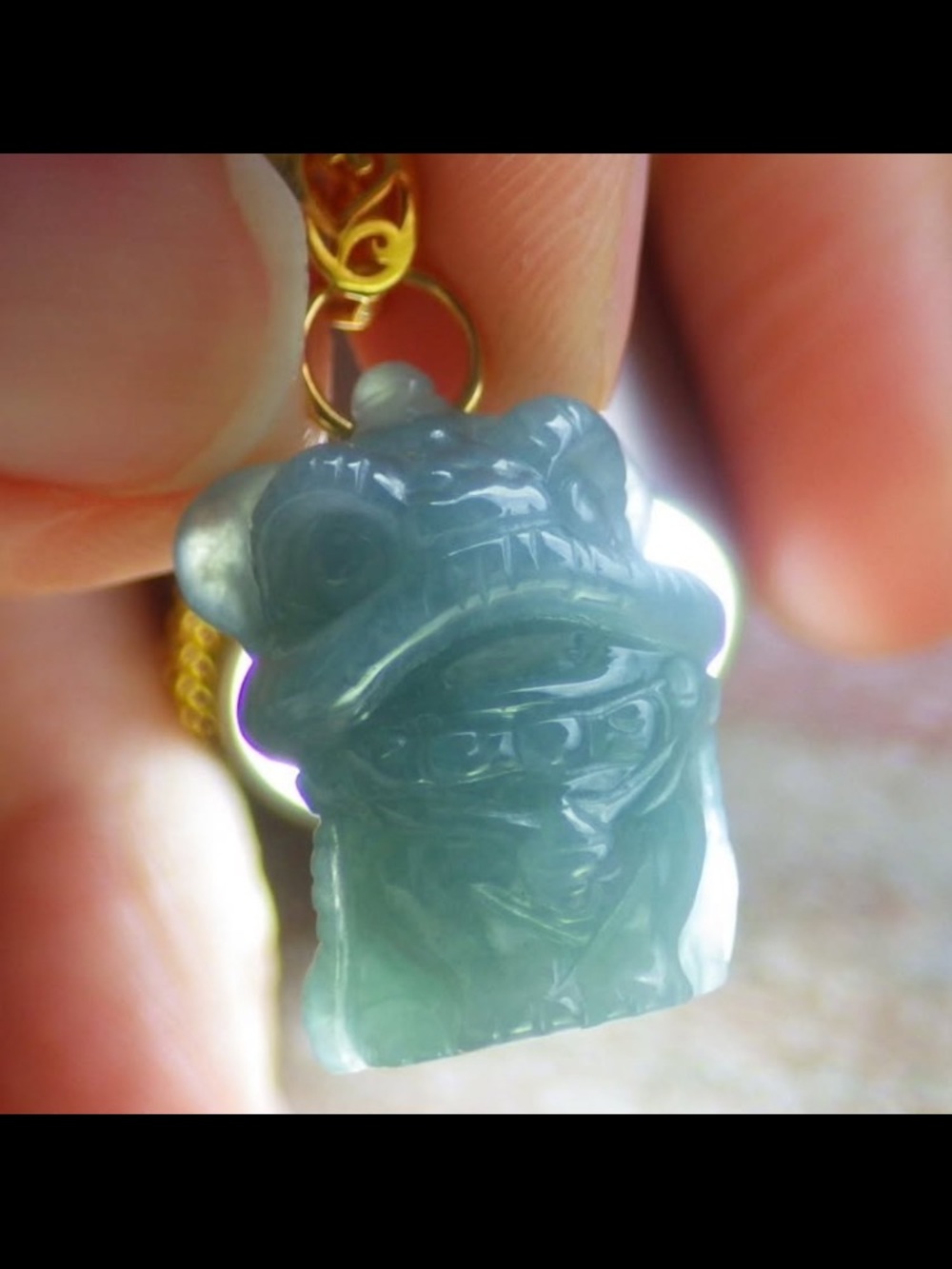Certificate jadeite Jade Sterling silver 925 light green blue lion dance pendant